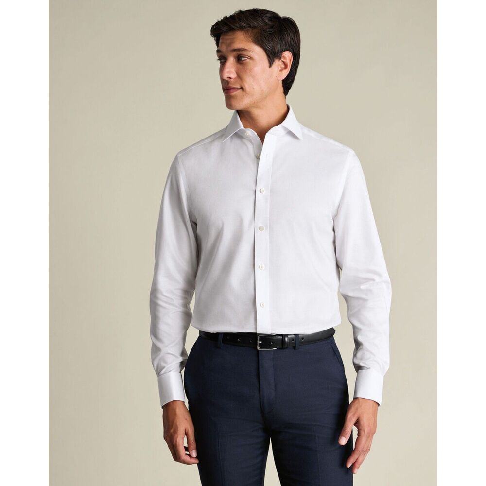 NWT Charles Tyrwhitt Non-Iron Stretch Greenwich Weave Shirt White Slim 16.5